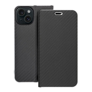 Калъф тип книга LUNA Carbon IPHONE 15 черен