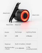 Заредете изображение във визуализатора на галерията – Rockbros Q3 rear bicycle lamp with intelligent stop system - black
