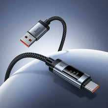 Заредете изображение във визуализатора на галерията – Data Cable with digital display USB A to USB C Hoco PD 6A 240W 1,2 m U148 black
