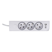 Заредете изображение във визуализатора на галерията – Power strip with 3 sockets max 3680W, 1xUSB A, 2x type C 25W ports with 1,5m power cable E59 white
