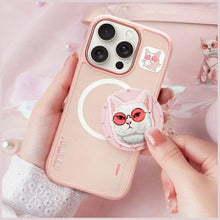 Заредете изображение във визуализатора на галерията – NIMMY case GLASSES COOL CAT compatible with MagSafe for IPHONE 16 Pro pink
