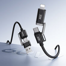 Заредете изображение във визуализатора на галерията – Cable 4w1 USB A/USB C do USB C/Lightning Hoco 3A 60W 1,2 m U155 black
