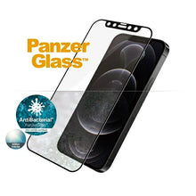 Заредете изображение във визуализатора на галерията – PanzerGlass E2E Microfracture Antibacterial Glass with Glare Filter for iPhone 12 / 12 Pro - with Black Frame
