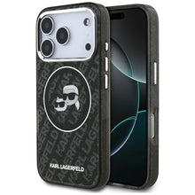Заредете изображение във визуализатора на галерията – KARL LAGERFELD case for IPHONE 17 Pro compatible with MagSafe KLHMP17LHMKBKCHOK (IML Glitter K&amp;C Heads Logo) black
