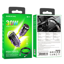 Заредете изображение във визуализатора на галерията – Borofone Car charger BZ29 Ray - Type C - PD 30W 3A with Type C to Type C transparent-purple
