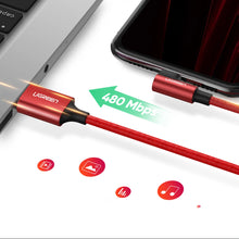 Заредете изображение във визуализатора на галерията – Ugreen US299 60555 angled Lightning / USB-A MFi cable 2.4A 1m - red
