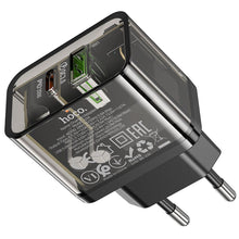 Заредете изображение във визуализатора на галерията – HOCO wall charger USB A + Type C PD QC3.0 3A 20W N34 transparent
