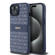 Заредете изображение във визуализатора на галерията – Original Case DKNY hardcase Leather Mono Stripe &amp; Metal Logo DKHCP15SPRTHSLB for Iphone 15/14/13 blue
