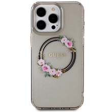Заредете изображение във визуализатора на галерията – Guess IML Flowers Wreath MagSafe case for iPhone 15 Pro Max - black
