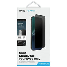 Заредете изображение във визуализатора на галерията – Uniq Optix Privacy Tempered Glass Privacy for iPhone 15 Plus / 14 Pro Max with Applicator
