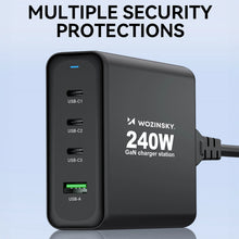 Заредете изображение във визуализатора на галерията – Wozinsky WGCSB 240W GaN wall charger USB-A / 3 x USB-C - black
