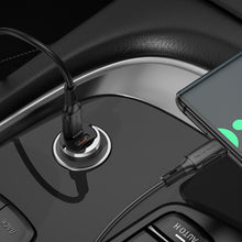 Заредете изображение във визуализатора на галерията – Borofone Car charger BZ29B Outstanding - 2xType C - PD 36W 3A with Type C to Lightning cable transparent-purple
