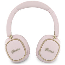 Заредете изображение във визуализатора на галерията – Wireless headphones Guess ENC Rectangle Metal Script pink
