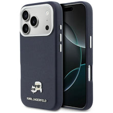 Заредете изображение във визуализатора на галерията – KARL LAGERFELD case for IPHONE 17 Pro compatible with MagSafe KLHMP17L6PFKCLB (PU FW W/ K&amp;C Head Pin) blue

