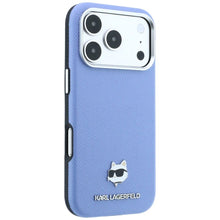 Заредете изображение във визуализатора на галерията – KARL LAGERFELD case for IPHONE 18 Pro/ 17 Pro compatible with MagSafe (Grained Choupette Head Metal) light blue
