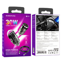 Заредете изображение във визуализатора на галерията – Borofone Car charger BZ29 Ray - Type C - PD 30W 3A with Type C to Lightning transparent-black
