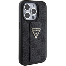 Заредете изображение във визуализатора на галерията – Guess Grip Stand 4G Triangle Strass case for iPhone 15 Pro - black
