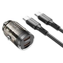 Заредете изображение във визуализатора на галерията – Borofone Car charger BZ29B Outstanding - 2xType C - PD 36W 3A with Type C to Lightning cable transparent-black
