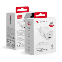 Заредете изображение във визуализатора на галерията – FORCELL F-ENERGY Mini GaN III VT-36 travel charger with 1 x Type C + 1x USB A sockets, PD QC4.0 45W white
