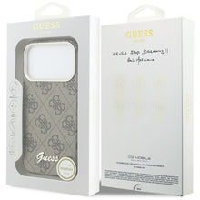 Заредете изображение във визуализатора на галерията – GUESS case for IPHONE 17 Pro Max compatible with MagSafe GUHMP17X5P4FWMSW (PU FW 4G Script) brown
