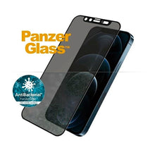 Заредете изображение във визуализатора на галерията – PanzerGlass E2E Microfracture Antibacterial Privacy Glass with Camera Protector for iPhone 12 Pro Max - With Black Frame
