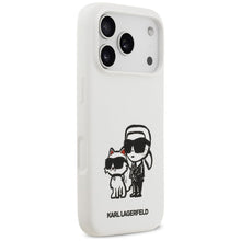 Заредете изображение във визуализатора на галерията – KARL LAGERFELD case for IPHONE 17 Pro compatible with MagSafe KLHMP17LSKCGRGOH (Silicone W/ K&amp;C Sketch &amp; Logo) white
