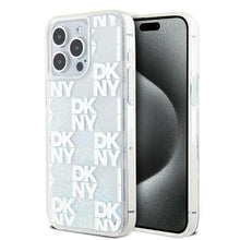 Заредете изображение във визуализатора на галерията – DKNY case for IPHONE 15 Pro Max DKHCP15XLCPEPT (DKNY HC Liquid Glitters W/Checkered Pattern) white
