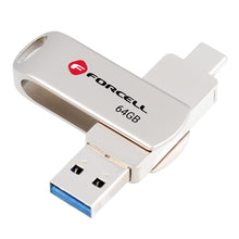 Заредете изображение във визуализатора на галерията – FORCELL F-DATA pendrive Metal Duo 64GB USB3.2 Gen 1 (USB A / Type C) silver
