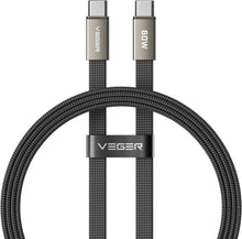 Заредете изображение във визуализатора на галерията – Flat cable Type C to Type C VEGER PD 3A 60W CC06-MTB 1,2 m black
