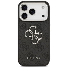 Заредете изображение във визуализатора на галерията – GUESS case for IPHONE 17 Pro GUHCP17LP4G4SMCK (4G PU Leather Case with Big 4G and Classic Logo and Silver Metal Camera Frame) black
