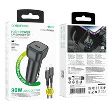 Заредете изображение във визуализатора на галерията – Borofone Car charger BZ28 Trophie - Type C - PD 30W 3A with Type C to Lightning cable black
