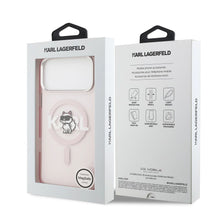 Заредете изображение във визуализатора на галерията – KARL LAGERFELD case for IPHONE 17 Pro Max compatible with MagSafe KLHMP17XHGCHGKBP (IML Choupette Sketch Logo) pink
