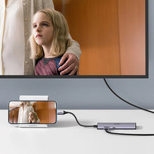 Заредете изображение във визуализатора на галерията – Ugreen CM512 90568 USB-C adapter - 2x USB-A 3.0 / HDMI / RJ45 / SD and TF card reader / USB-C PD 100W - gray
