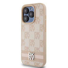 Заредете изображение във визуализатора на галерията – Original Case DKNY hardcase Leather Checkered Mono Pattern &amp; Printed Stripes DKHCP15LPCPTSSP for Iphone 15 Pro pink
