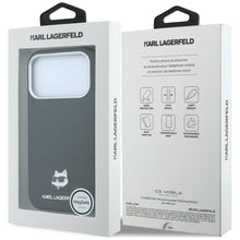 Заредете изображение във визуализатора на галерията – KARL LAGERFELD case for IPHONE 18 Pro/ 17 Pro compatible with MagSafe (Grained Choupette Head Metal) black

