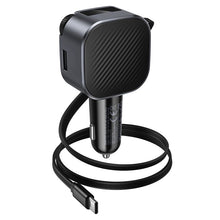 Заредете изображение във визуализатора на галерията – Car charger Hoco QC3.0 PD 45W with retractable cable and FM transmitter E167 black
