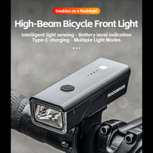 Заредете изображение във визуализатора на галерията – Rockbros 24510003001 front bicycle light 260 lm + USB-C - USB-A cable - black
