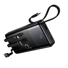 Заредете изображение във визуализатора на галерията – Powerbank 10000 mAh QC PD 2A 22,5W with built-in cables USB A + USB C + Lightning + Micro USB Hoco J156 black
