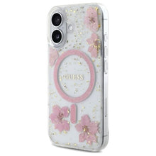 Заредете изображение във визуализатора на галерията – GUESS case for IPHONE 16 compatible with MagSafe GUHMP16SRBFGFGMP (Resin Flowers and Glitter) pink
