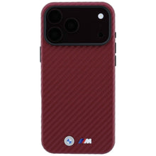 Заредете изображение във визуализатора на галерията – BMW case for IPHONE 18 Pro Max/17 Pro Max compatible with MagSafe (Carbon Metal Logo) burgundy 

