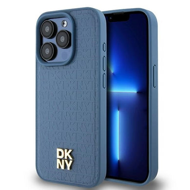 Original Case DKNY hardcase Leather Monogram Pattern Metal Logo MagSafe DKHMP15LPSHRPSB for Iphone 15 Pro blue