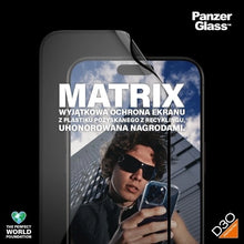 Заредете изображение във визуализатора на галерията – PanzerGlass Matrix Ultra-Wide-Fit hybrid glass for iPhone 15 Pro Max with positioner
