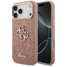 Заредете изображение във визуализатора на галерията – GUESS case for IPHONE 17 Pro Max GUHCP17XHG4SGCP (Fixed Glitter Big 4G Metal Frame) pink
