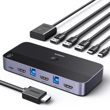 Заредете изображение във визуализатора на галерията – Ugreen CM664 HDMI switch 2in1 KVM switch - black
