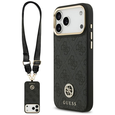 GUESS case for IPHONE 17 Pro Max compatible with MagSafe GUHMP17XP4G4DCSK (PU W/ Strass Logo & Big Strap Metal Buttons) black