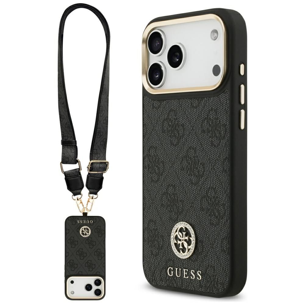 GUESS case for IPHONE 17 Pro Max compatible with MagSafe GUHMP17XP4G4DCSK (PU W/ Strass Logo & Big Strap Metal Buttons) black