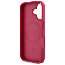 Заредете изображение във визуализатора на галерията – GUESS case for IPHONE 16 compatible with MagSafe GUHMP16SPGNMPLMF (PU Grained Flowers Classic Logo) fuschia
