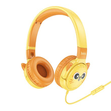 Заредете изображение във визуализатора на галерията – HOCO wire headphones Jack 3,5 mm for children with microphone W61 sun yellow
