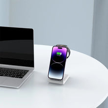 Заредете изображение във визуализатора на галерията – Tech-Protect A8 10W inductive charger in the form of a 3-in-1 stand for a smartphone / headphones / smartwatch - white
