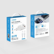 Заредете изображение във визуализатора на галерията – Phone charger USB A + Type C PD 45W + data cable Type C to C 100W VEGER TR121 white
